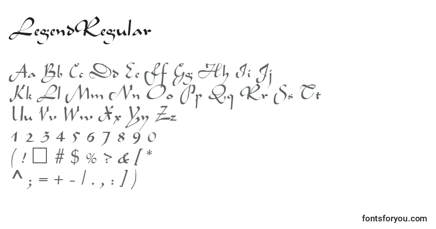 Czcionka LegendRegular – alfabet, cyfry, specjalne znaki