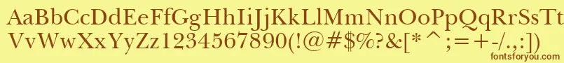 フォントBaskervilleWin95bt – 茶色の文字が黄色の背景にあります。