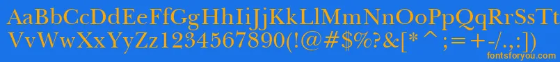 フォントBaskervilleWin95bt – オレンジ色の文字が青い背景にあります。