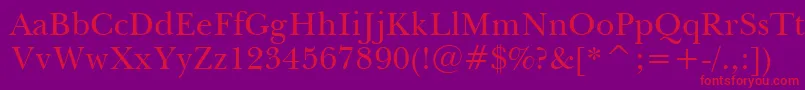 BaskervilleWin95bt-Schriftart – Rote Schriften auf violettem Hintergrund