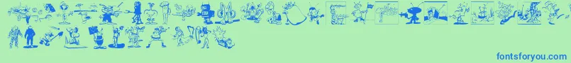 Spacestationhokuspokus-Schriftart – Blaue Schriften auf grünem Hintergrund
