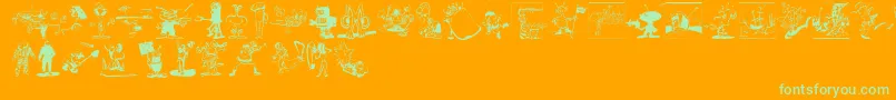 Spacestationhokuspokus-Schriftart – Grüne Schriften auf orangefarbenem Hintergrund
