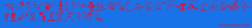 Spacestationhokuspokus-Schriftart – Rote Schriften auf blauem Hintergrund