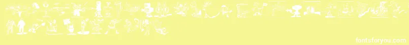 Spacestationhokuspokus-Schriftart – Weiße Schriften auf gelbem Hintergrund