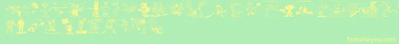 Spacestationhokuspokus-Schriftart – Gelbe Schriften auf grünem Hintergrund