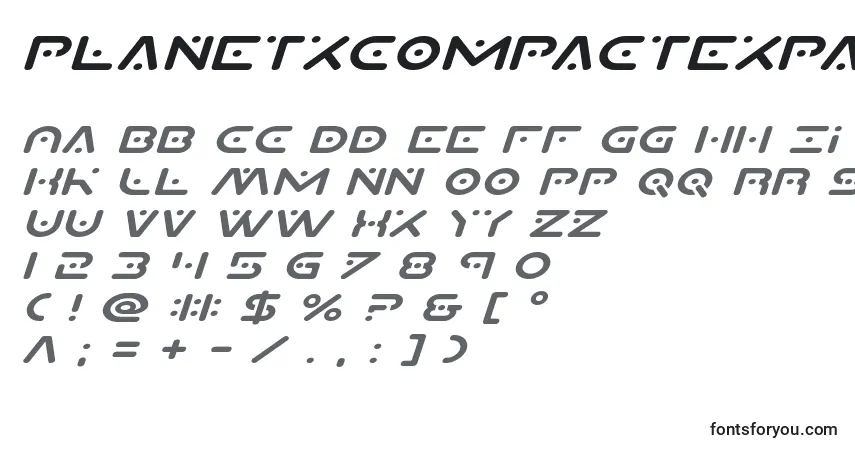 Schriftart Planetxcompactexpandital – Alphabet, Zahlen, spezielle Symbole