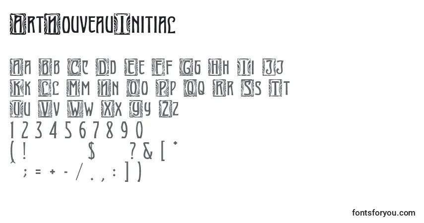 Schriftart ArtNouveauInitial – Alphabet, Zahlen, spezielle Symbole