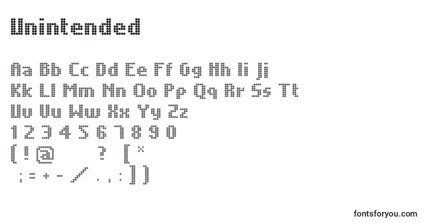 Schriftart Unintended – Alphabet, Zahlen, spezielle Symbole
