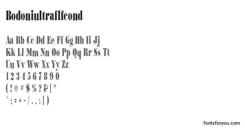 Czcionka Bodoniultraflfcond – alfabet, cyfry, specjalne znaki