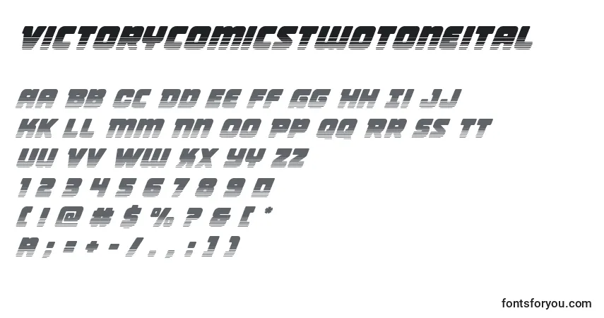 Шрифт Victorycomicstwotoneital – алфавит, цифры, специальные символы