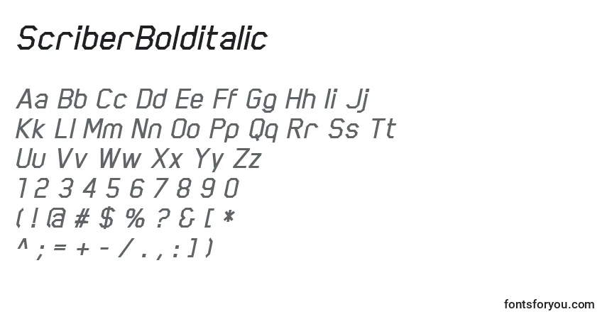 A fonte ScriberBolditalic – alfabeto, números, caracteres especiais