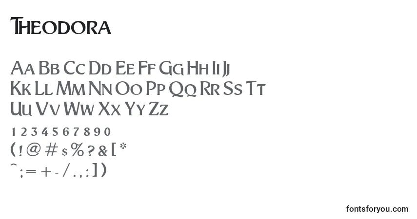 Czcionka Theodora – alfabet, cyfry, specjalne znaki