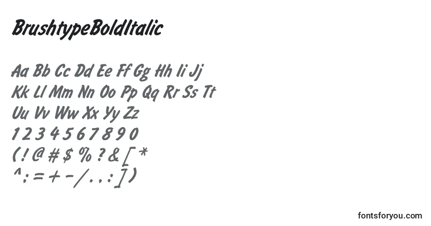 Шрифт BrushtypeBoldItalic – алфавит, цифры, специальные символы