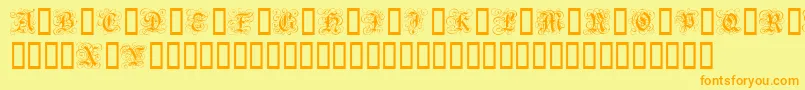 フォントGothicFlourish – オレンジの文字が黄色の背景にあります。