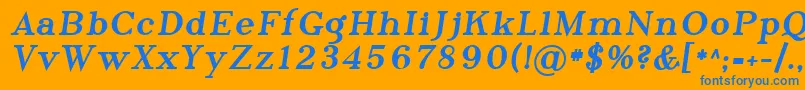 Sfphosphorustribromide-Schriftart – Blaue Schriften auf orangefarbenem Hintergrund