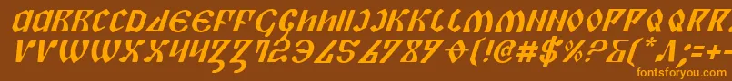 フォントPiperPieItalic – オレンジ色の文字が茶色の背景にあります。