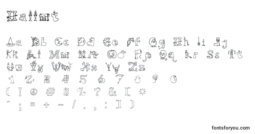Czcionka Hallmt – alfabet, cyfry, specjalne znaki