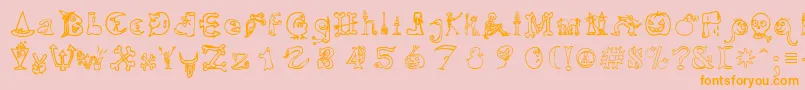 フォントHallmt – オレンジの文字がピンクの背景にあります。