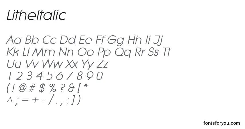 LitheItalic-fontti – aakkoset, numerot, erikoismerkit