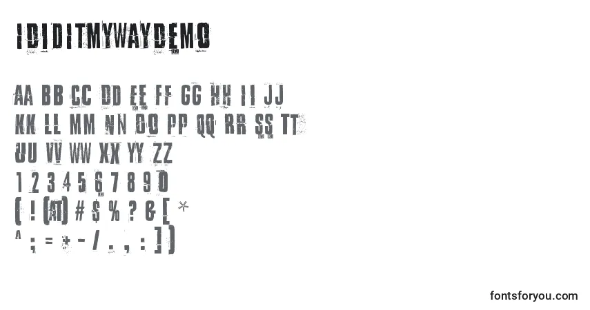 Czcionka IDidItMyWayDemo – alfabet, cyfry, specjalne znaki