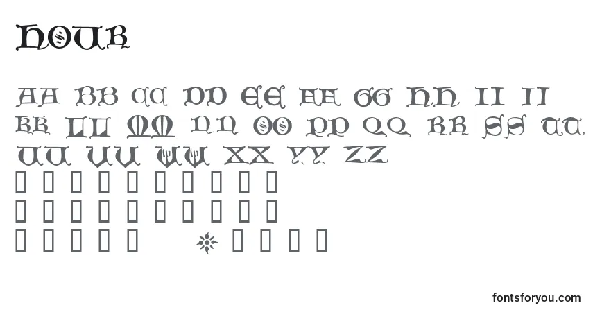 Czcionka Hour – alfabet, cyfry, specjalne znaki