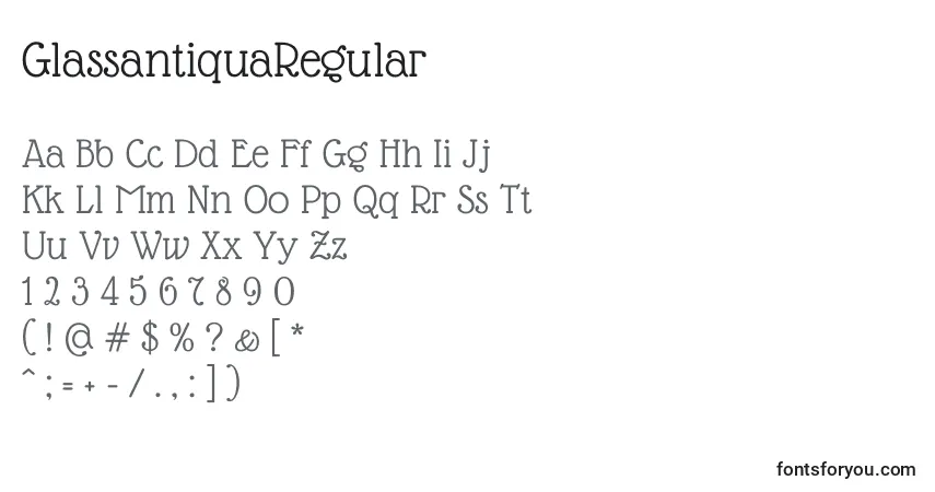 characters of glassantiquaregular font, letter of glassantiquaregular font, alphabet of  glassantiquaregular font