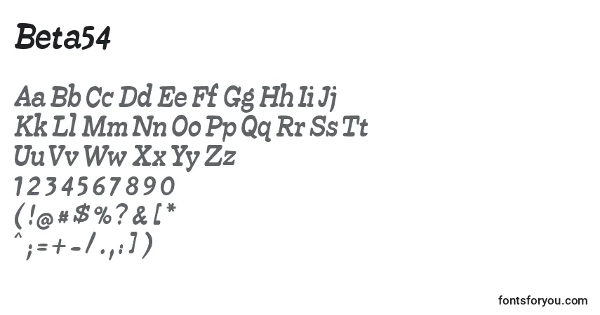 characters of beta54 font, letter of beta54 font, alphabet of  beta54 font