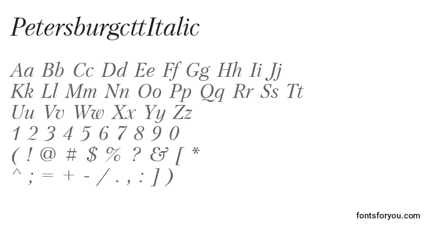 characters of petersburgcttitalic font, letter of petersburgcttitalic font, alphabet of  petersburgcttitalic font