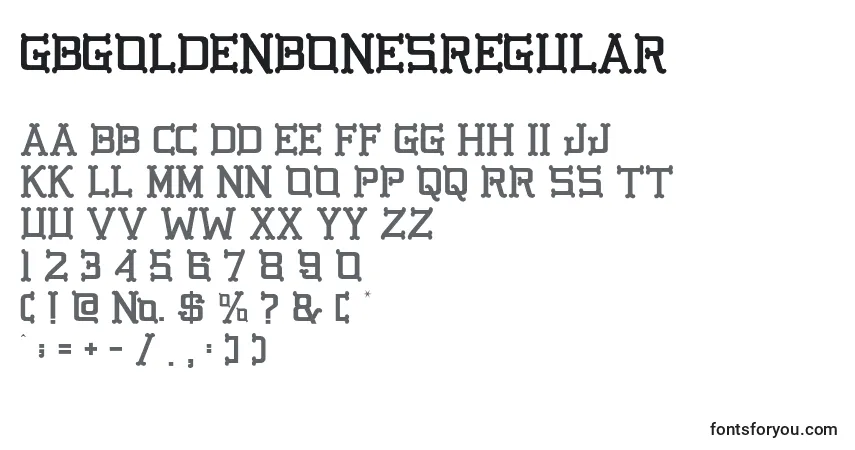 Czcionka GbgoldenbonesRegular – alfabet, cyfry, specjalne znaki
