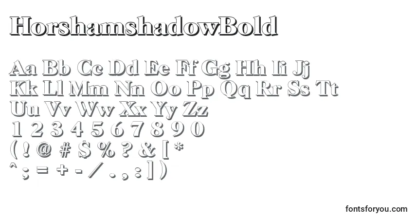 A fonte HorshamshadowBold – alfabeto, números, caracteres especiais