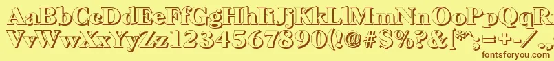 フォントHorshamshadowBold – 茶色の文字が黄色の背景にあります。