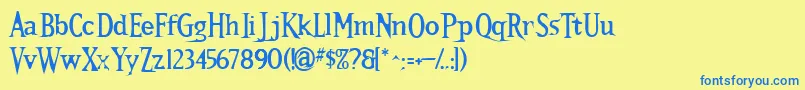 フォントKallamar Stout – 青い文字が黄色の背景にあります。