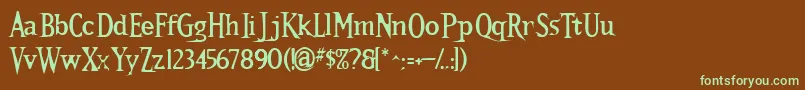 フォントKallamar Stout – 緑色の文字が茶色の背景にあります。