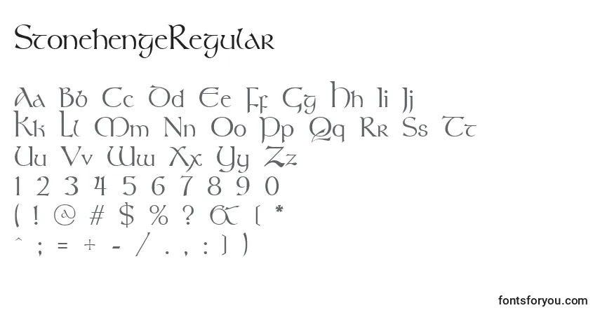 A fonte StonehengeRegular – alfabeto, números, caracteres especiais