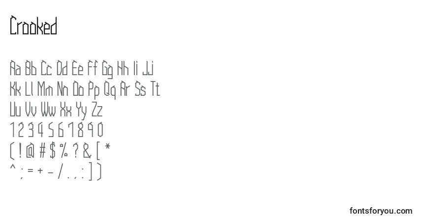 Schriftart Crooked (118019) – Alphabet, Zahlen, spezielle Symbole