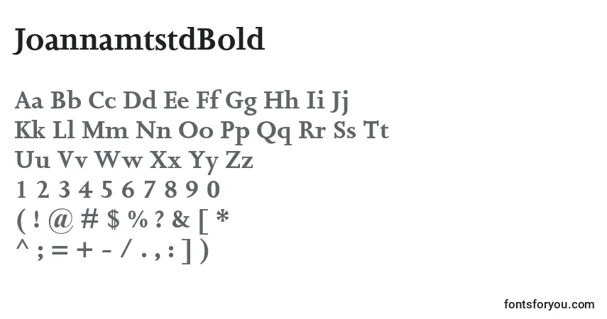 A fonte JoannamtstdBold – alfabeto, números, caracteres especiais