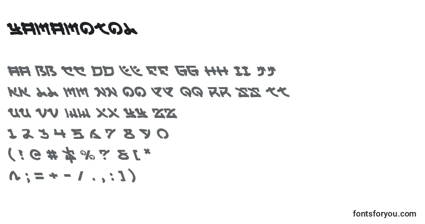 Czcionka Yamamotol – alfabet, cyfry, specjalne znaki