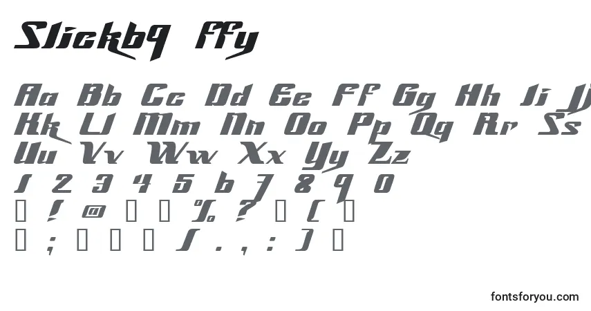 Schriftart Slick69 ffy – Alphabet, Zahlen, spezielle Symbole