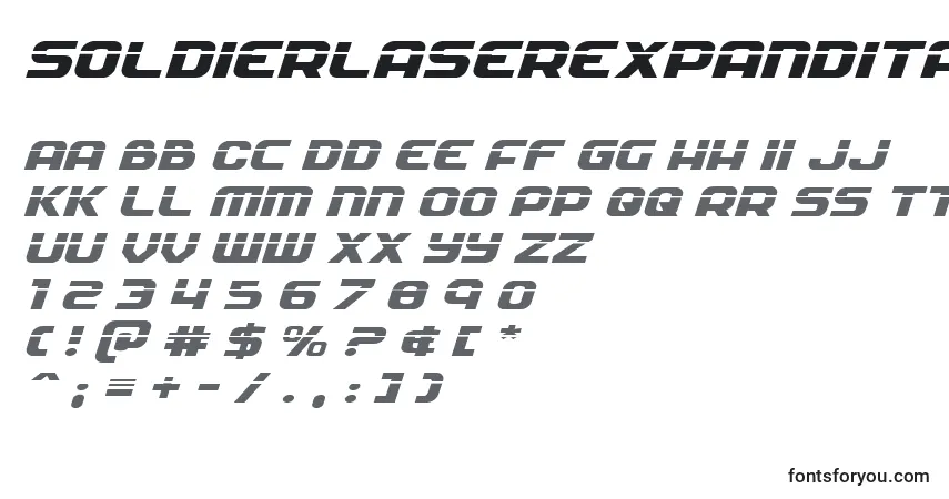 Czcionka Soldierlaserexpandital – alfabet, cyfry, specjalne znaki