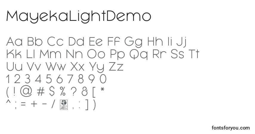 Шрифт MayekaLightDemo – алфавит, цифры, специальные символы