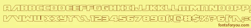 フォントFederalescortout – 茶色の文字が黄色の背景にあります。