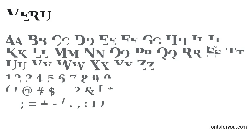Fuente Veru - alfabeto, números, caracteres especiales