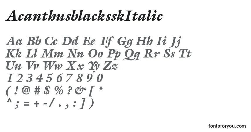 Шрифт AcanthusblacksskItalic – алфавит, цифры, специальные символы