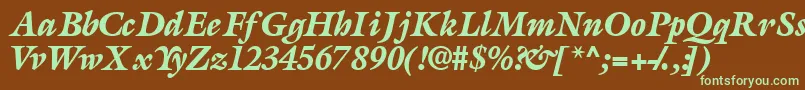 フォントAcanthusblacksskItalic – 緑色の文字が茶色の背景にあります。