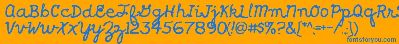 Shragscript-Schriftart – Blaue Schriften auf orangefarbenem Hintergrund