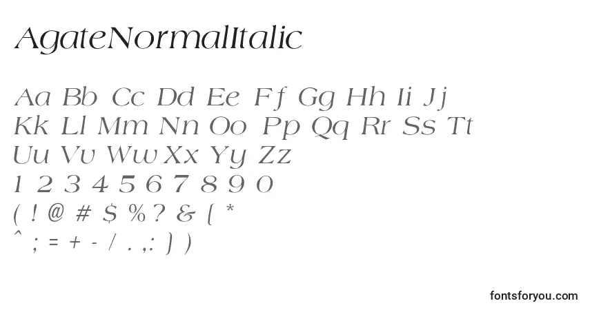 Czcionka AgateNormalItalic – alfabet, cyfry, specjalne znaki