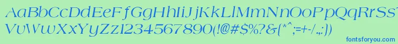 Fonte AgateNormalItalic – fontes azuis em um fundo verde