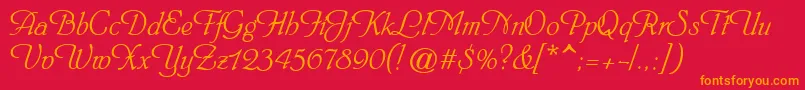 Phillippscript-Schriftart – Orangefarbene Schriften auf rotem Hintergrund