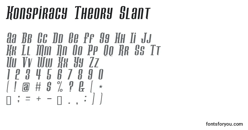 A fonte Konspiracy Theory Slant – alfabeto, números, caracteres especiais