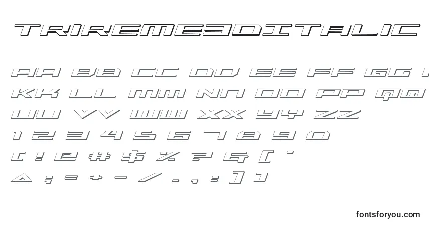 Шрифт Trireme3DItalic – алфавит, цифры, специальные символы